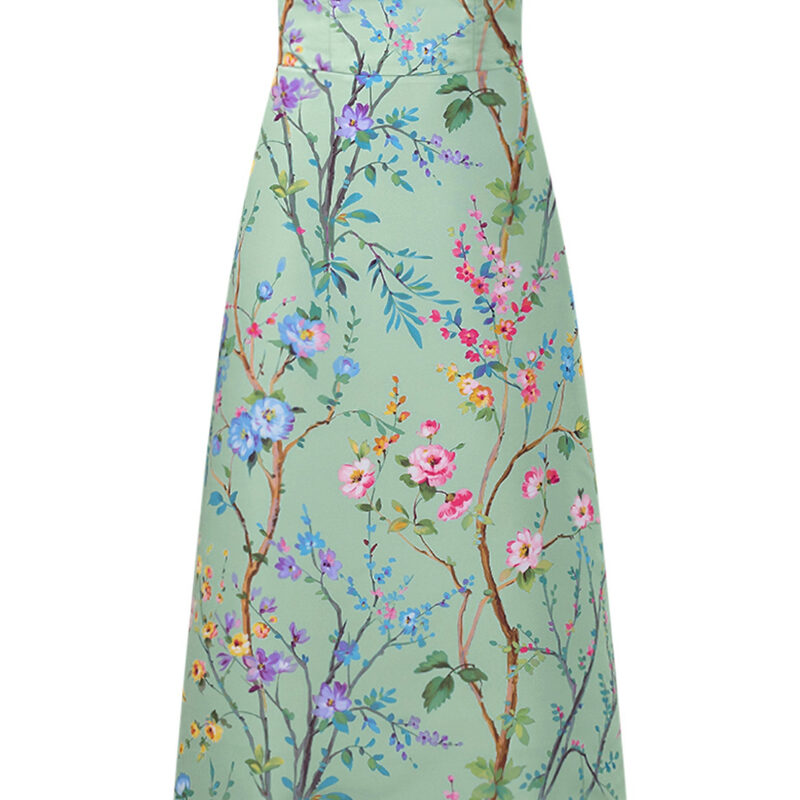 Lucie Garden Reverie Silk Faille A-Line Midi Dress in Celadon Floral Alexia Maria Collection