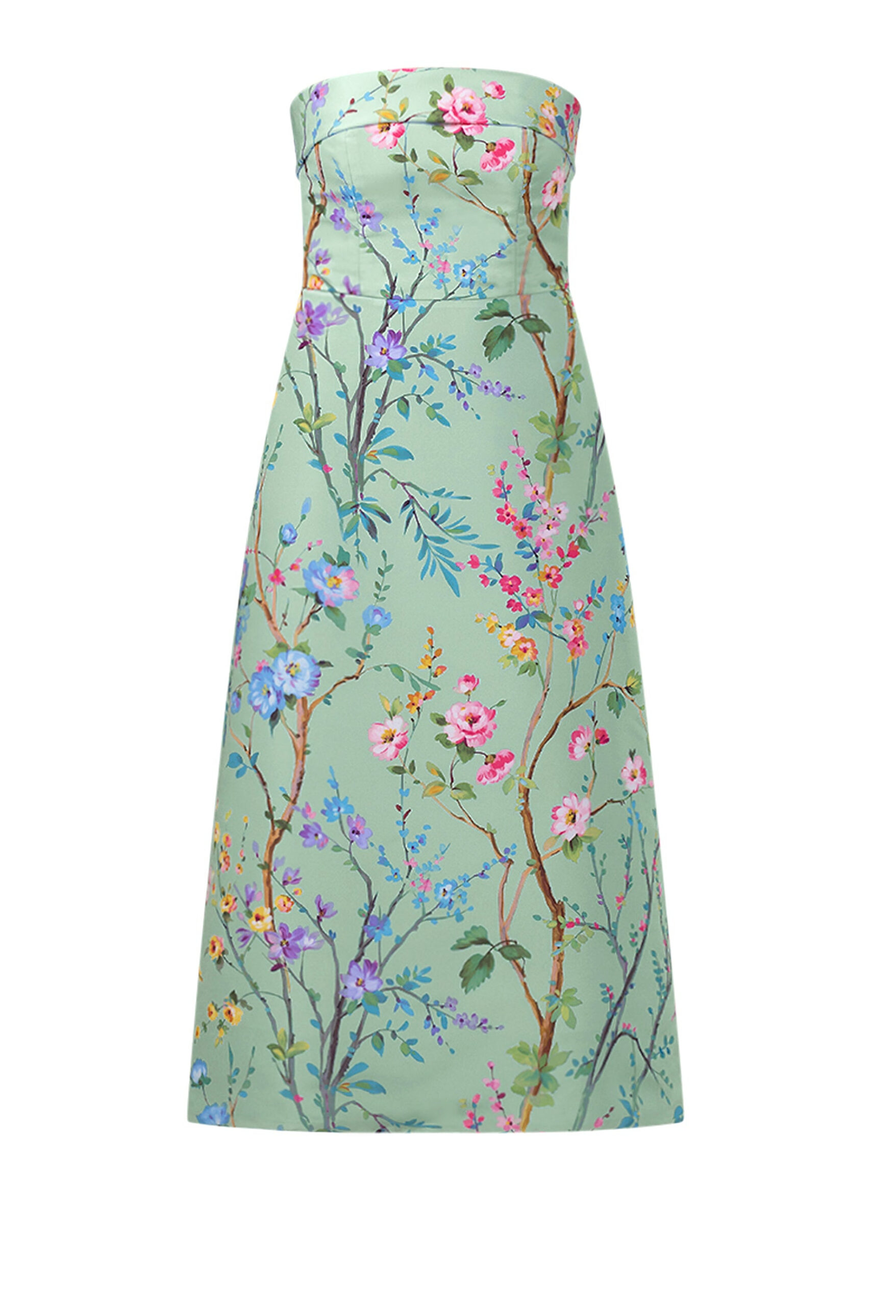 Lucie Garden Reverie Silk Faille A-Line Midi Dress in Celadon Floral Alexia Maria Collection