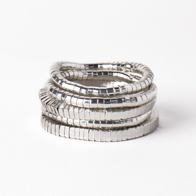 Lucille Round + Square Bead Stretch Bracelet Stack Silver Set Of 5