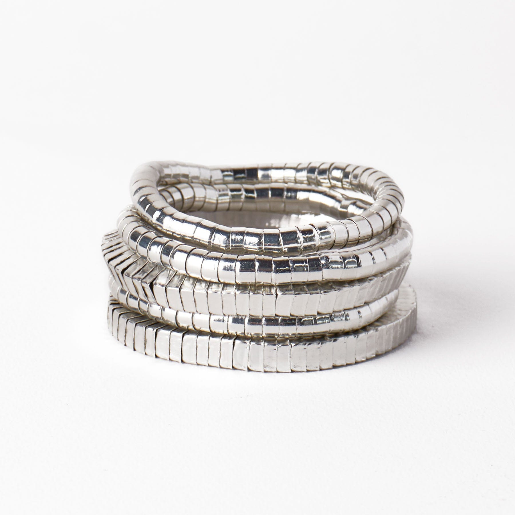 Lucille Round + Square Bead Stretch Bracelet Stack Silver Set Of 5