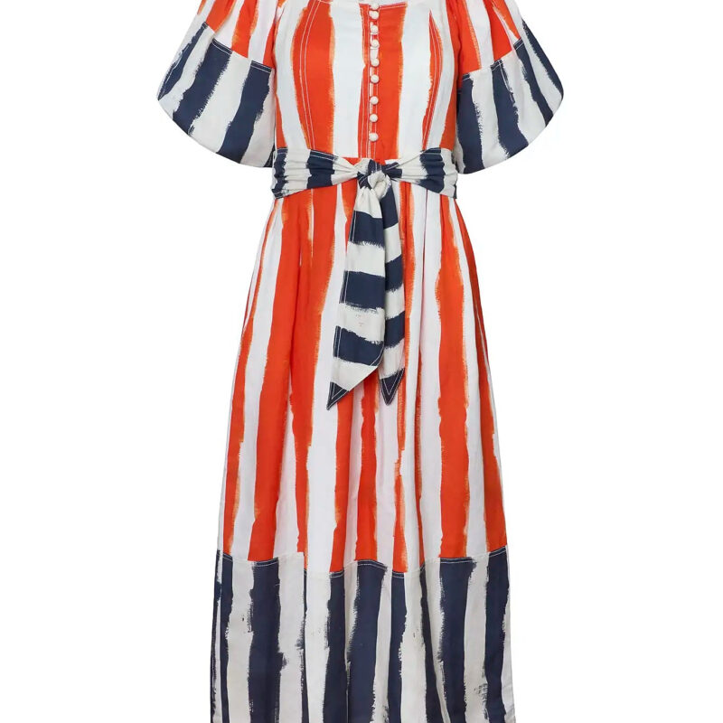 Lucy Dress in Lighthouse Stripe Red Hunter bell
