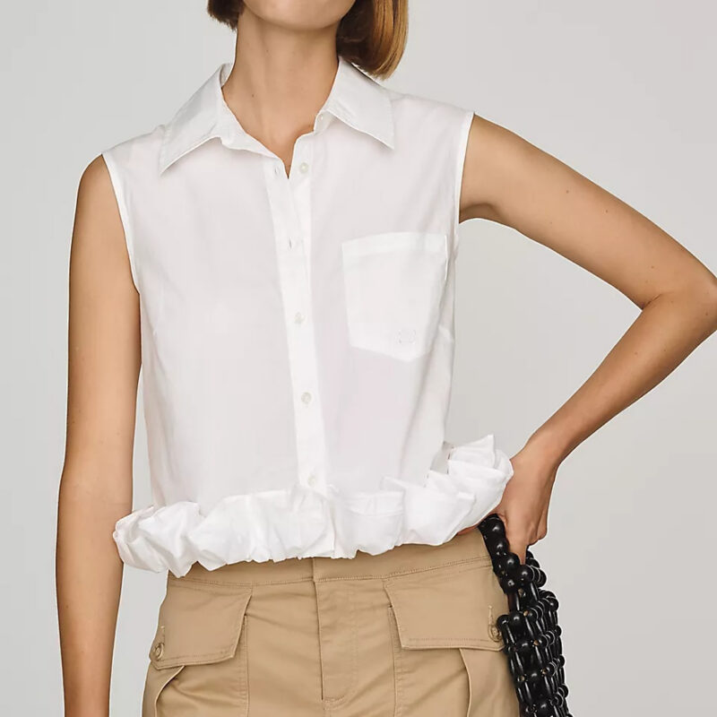 MAEVE - Cotton Ruffle Button-Down Shirt Anthropologie