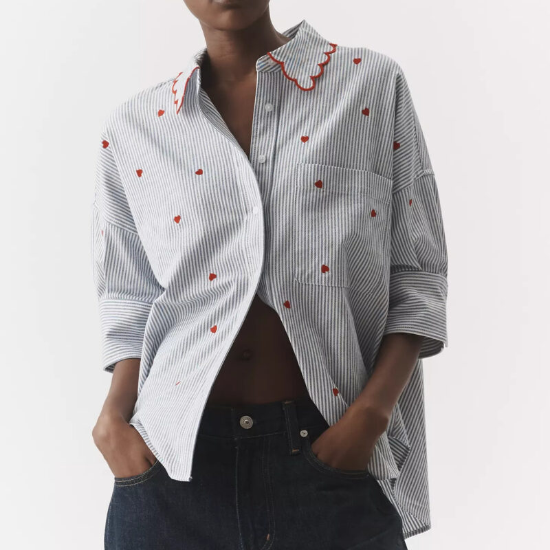 MAEVE - Mabel Boxy Oxford Embroidered Shirt Anthropologie