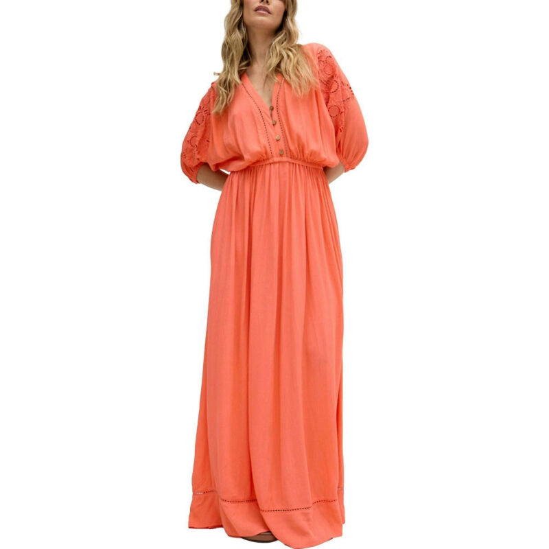 MAISONETTE | Somerton Kaftan Style Embroidered Maxi Dress - Coral