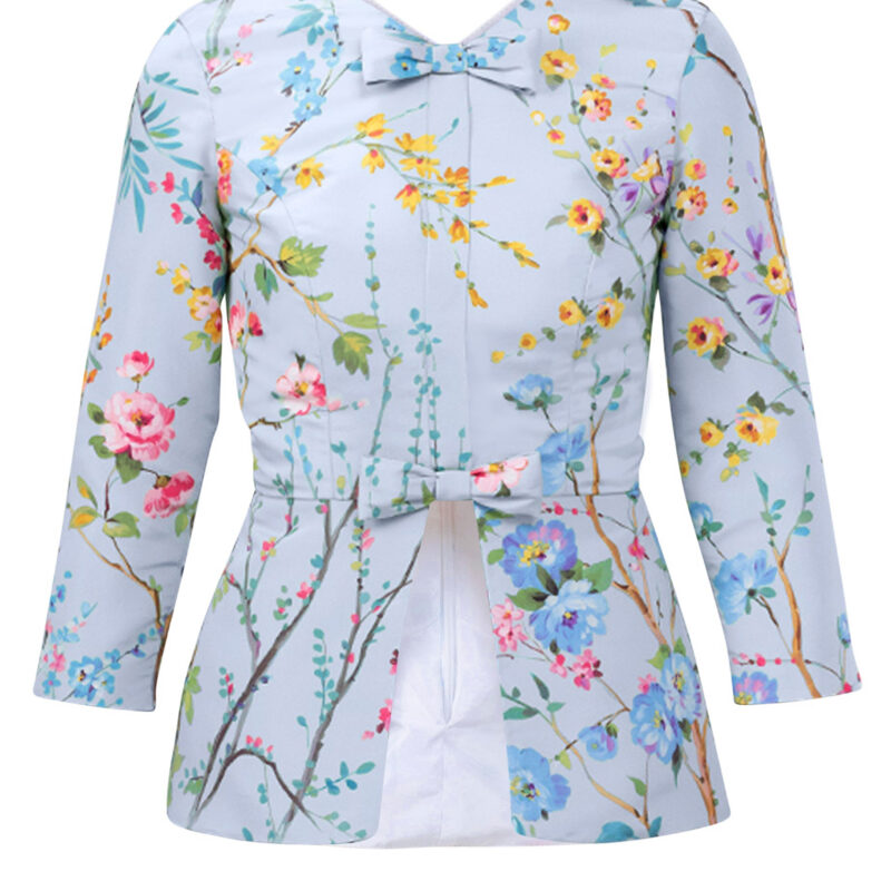 Marion Garden Reverie Silk Faille Top in Light Blue Floral Alexia Maria Collection