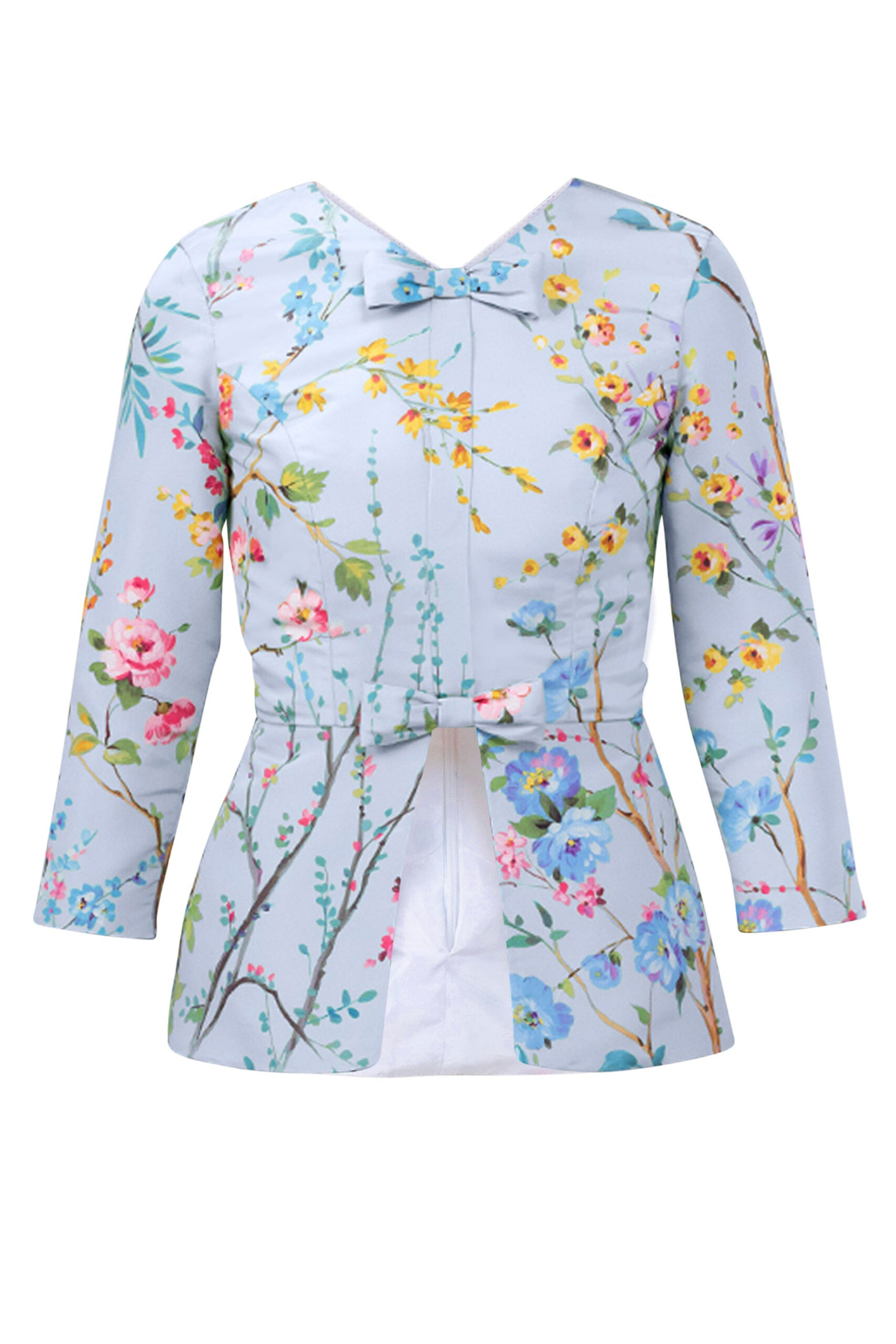 Marion Garden Reverie Silk Faille Top in Light Blue Floral Alexia Maria Collection