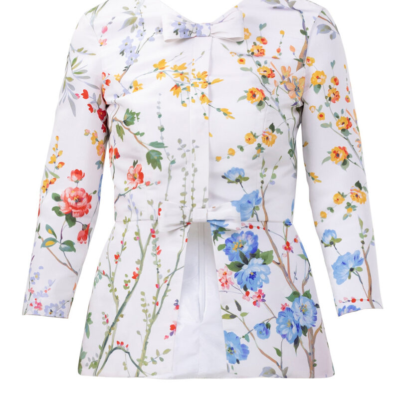 Marion Garden Reverie Silk Faille Top in White Floral Alexia Maria Collection