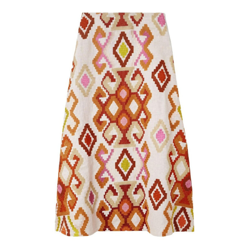 MARTA FERRI - Santorini Embroidered Linen Blend Midi Skirt