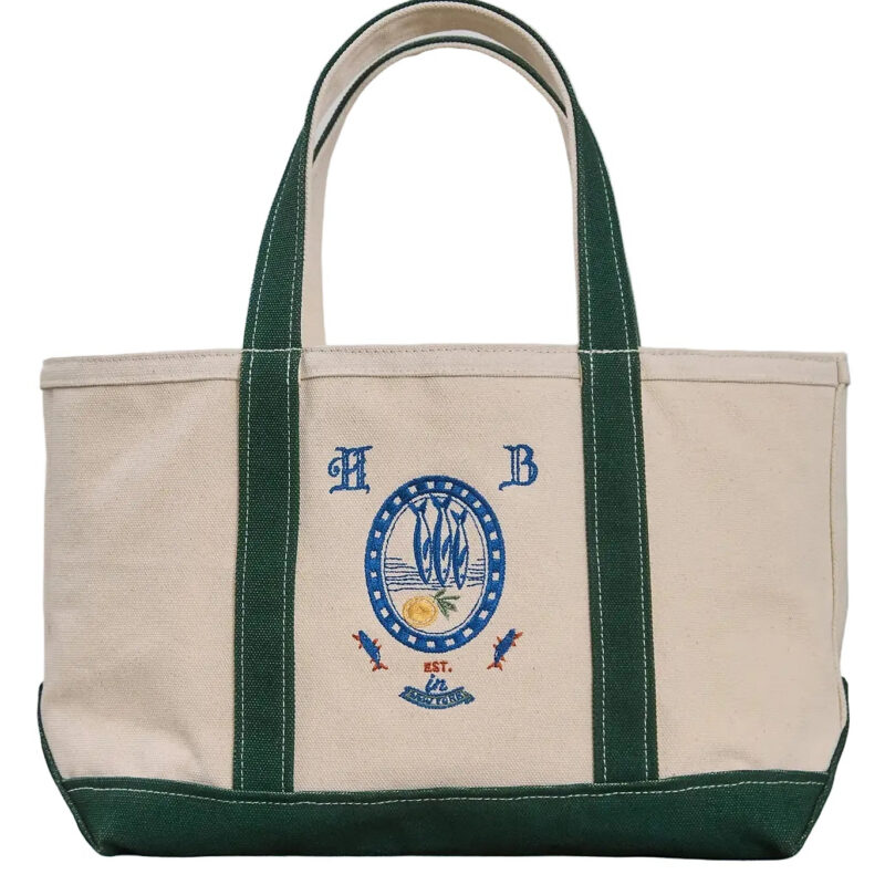 Medium Canvas Tote in Natural with Green Hunter bell