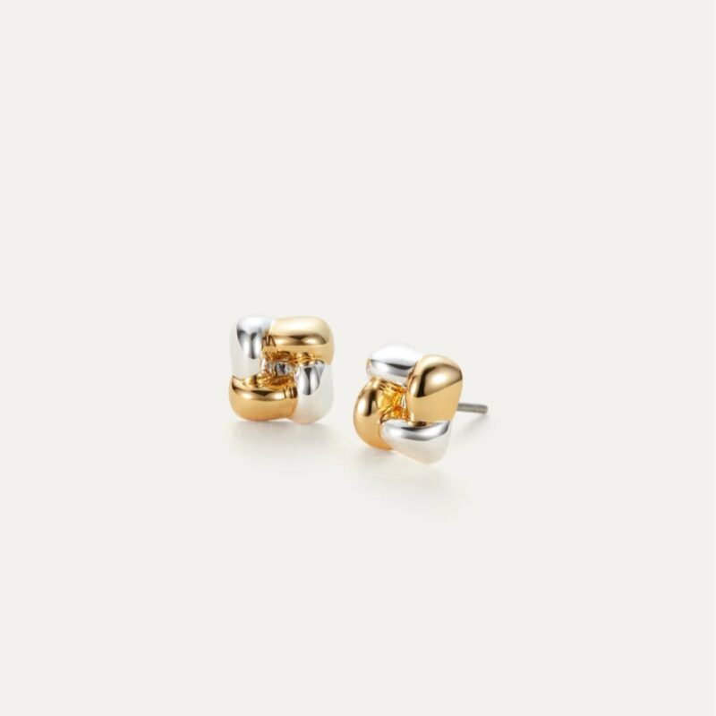 Mini Woven Square Earrings Gold Jenny Bird