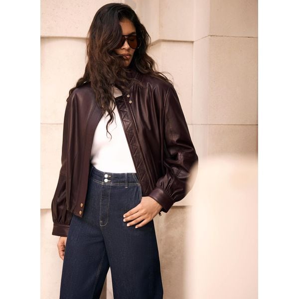 MINT VELVET | Burgundy Leather Ultimate Funnel Neck Bomber Jacket