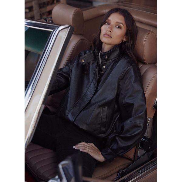 MINT VELVET | Leather Ultimate Funnel Neck Bomber Jacket