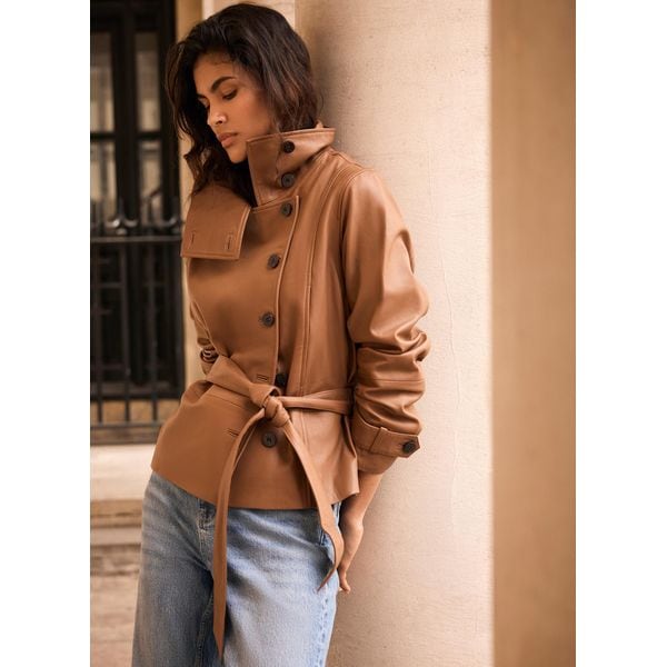 MINT VELVET | Tan Leather Funnel Neck Jacket