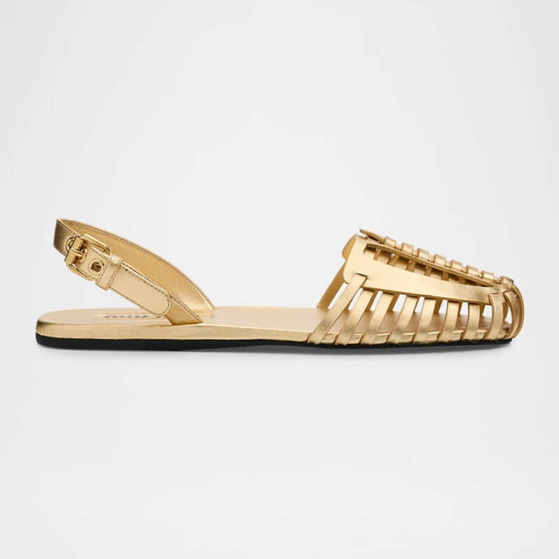 MIU MIU - Huarache Metallic Leather Slingback Flats