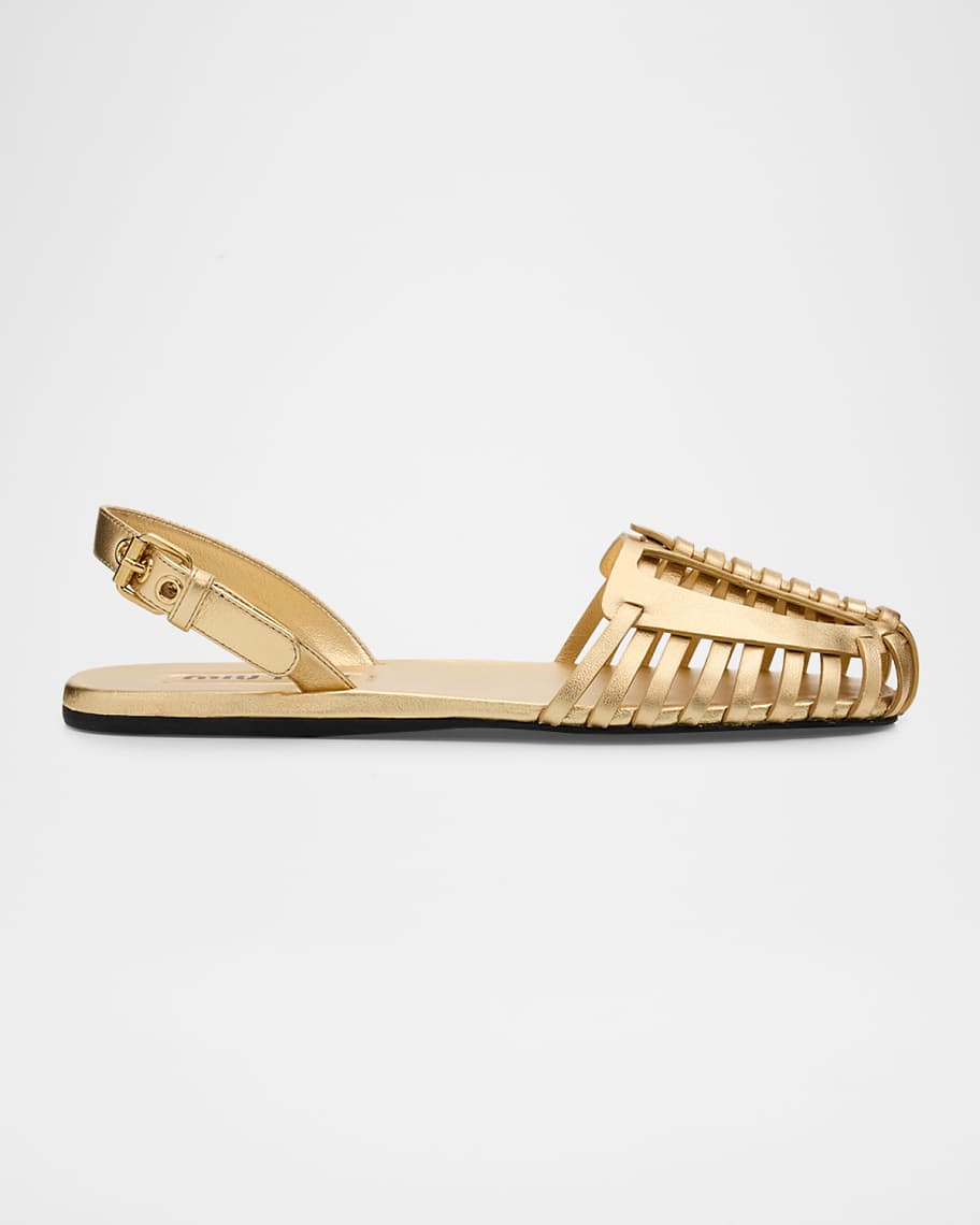 MIU MIU - Huarache Metallic Leather Slingback Flats