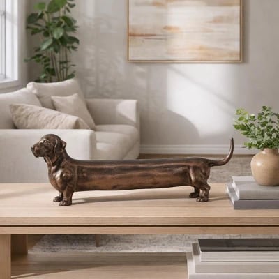 Modern Aluminum Dachshund Sculpture for Home Decor - Metal Dog Figurine for Office Shelf, Living Room or and Bathroom Styling - 6", Bronze & Copper