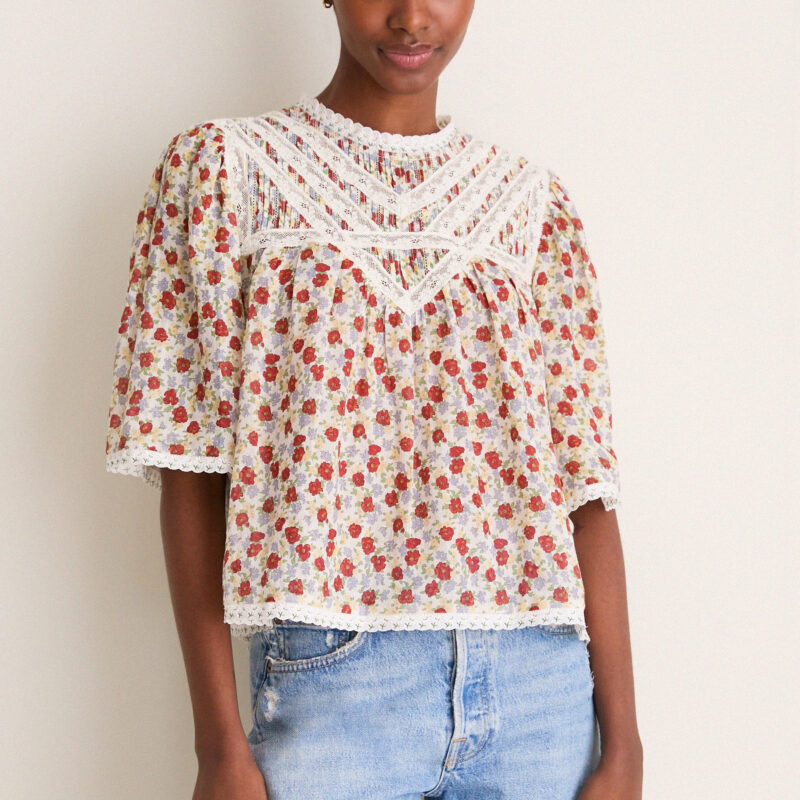 Multi Viera Print Short Sleeve Blouse Sea New York