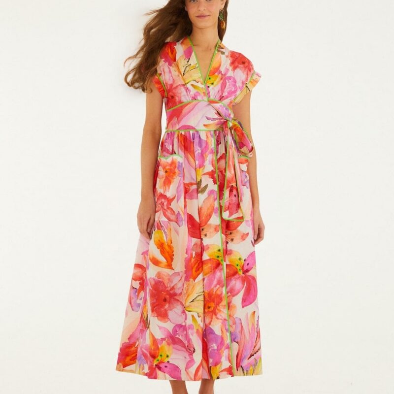 Multicolor Artsy Flora Belted Maxi Dress FarmRio US