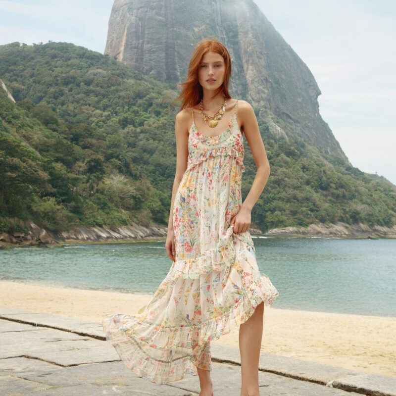Multicolor Rendeira Ruffled Sleeveless Maxi Dress FarmRio US