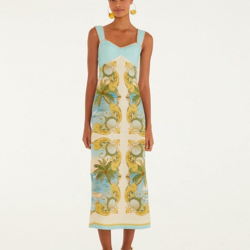 Multicolor Royal Sea Euroflax Premium Linen Maxi Dress | FARM Rio