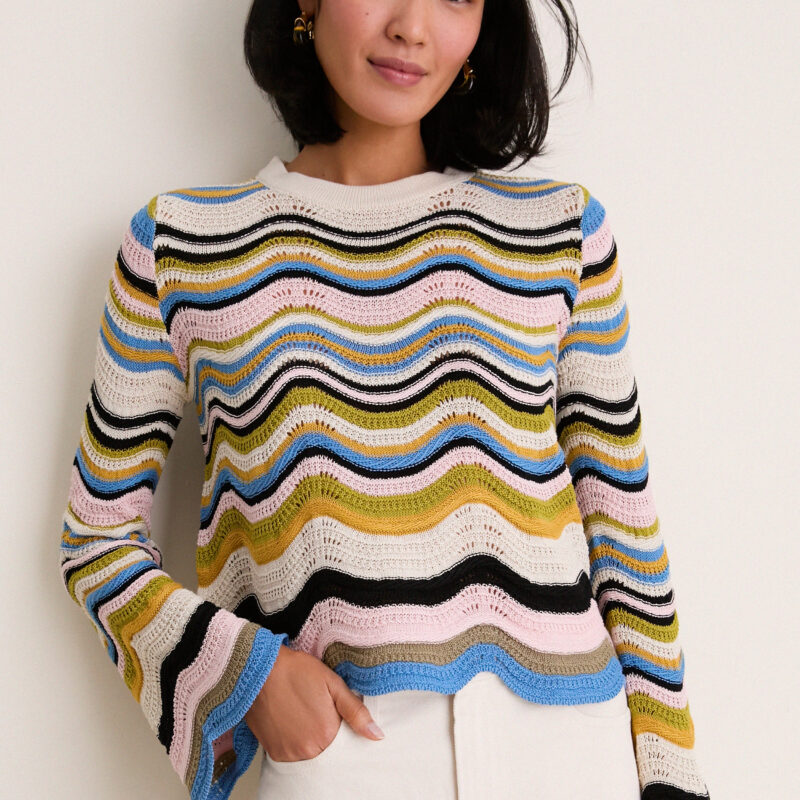Multicolor White, Green and Pink Chevron Crop Sweater La DoubleJ