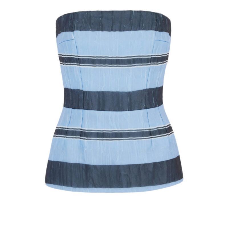 Munveen Top in Blue & Black Striped Textured Organza Emilia Wickstead