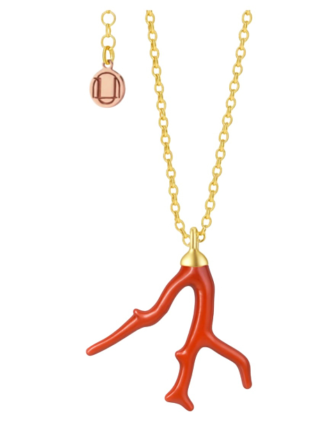 Natural Red Coral Branch Necklace In Sterling Silver With Gold Plating Vermeil Italian Handmade Good Luck Charm Wolf & Badger