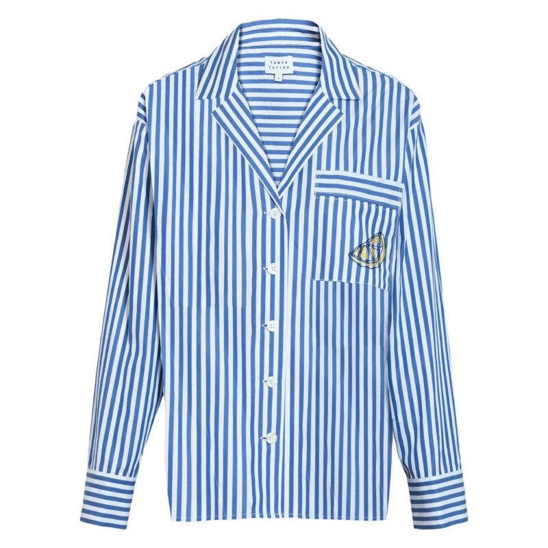 Noa Top in Optic White/French Blue Stripe Tanya Taylor