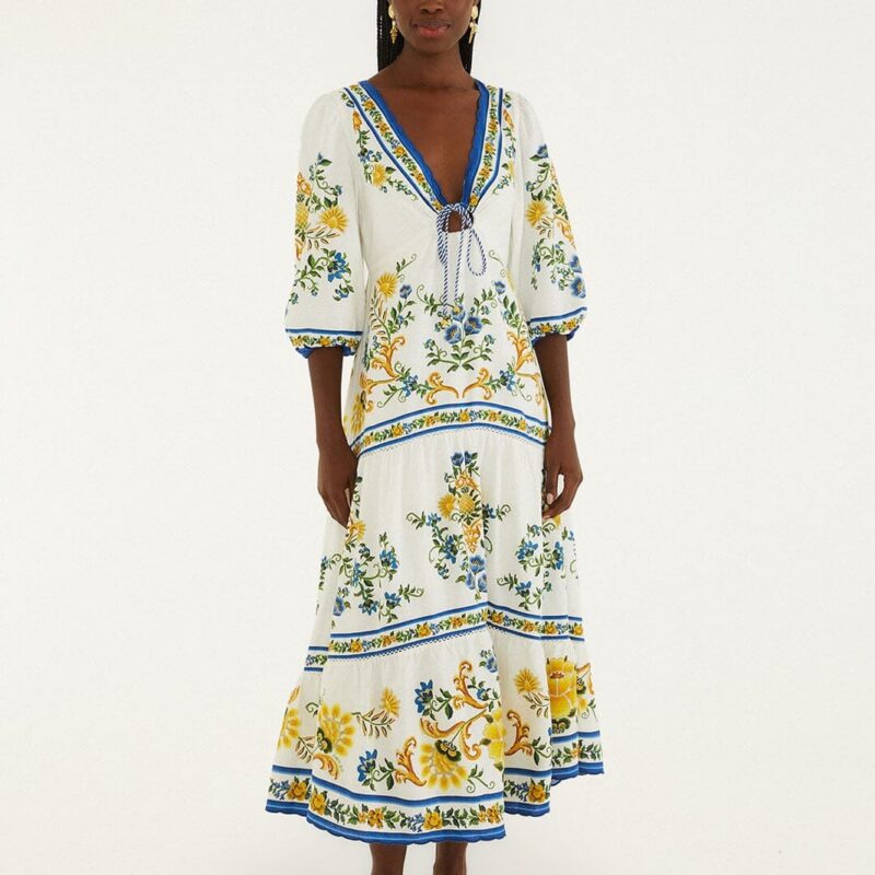 Off-White Emily Floral Tapestry Drawstring Midi Dress FarmRio US