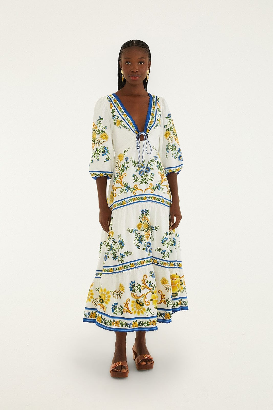 Off-White Emily Floral Tapestry Drawstring Midi Dress FarmRio US