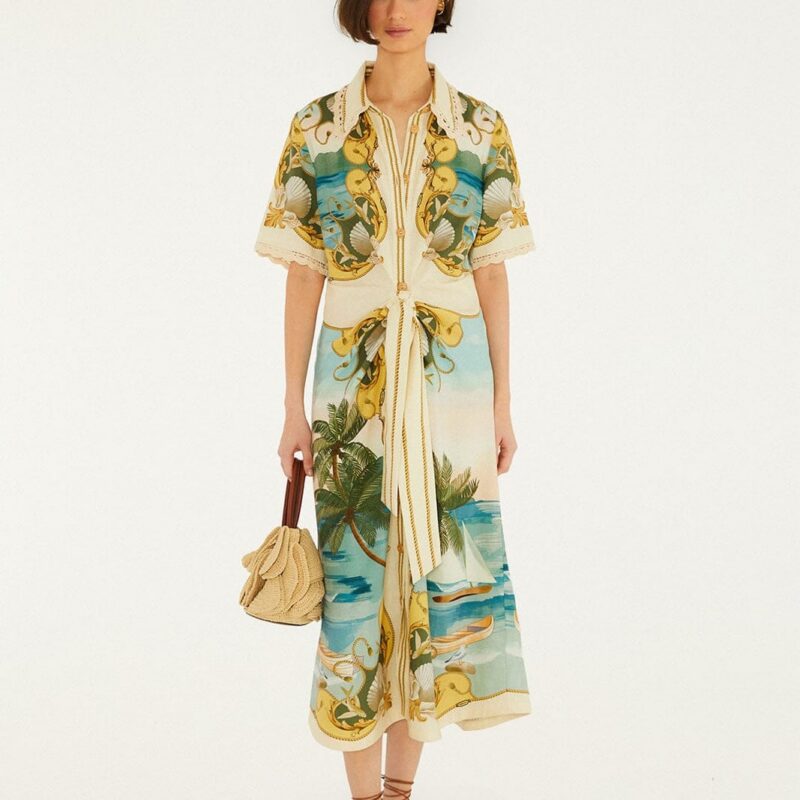 Off-White Royal Sea Collared Midi Dress FarmRio US