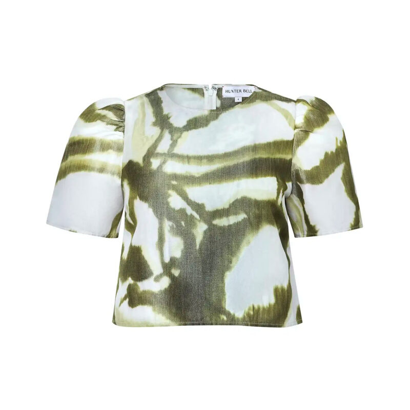 Olivia Top in Seabreeze Ikat Green Hunter bell