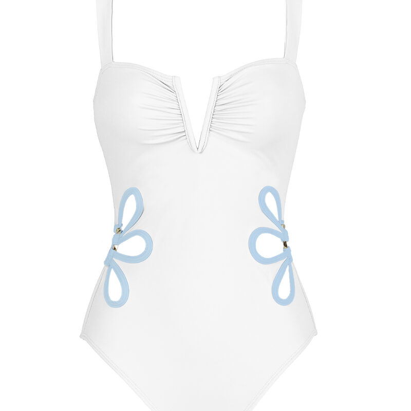 OTM Exclusive: The Flora One-Piece In White & Light Blue Follow Suit