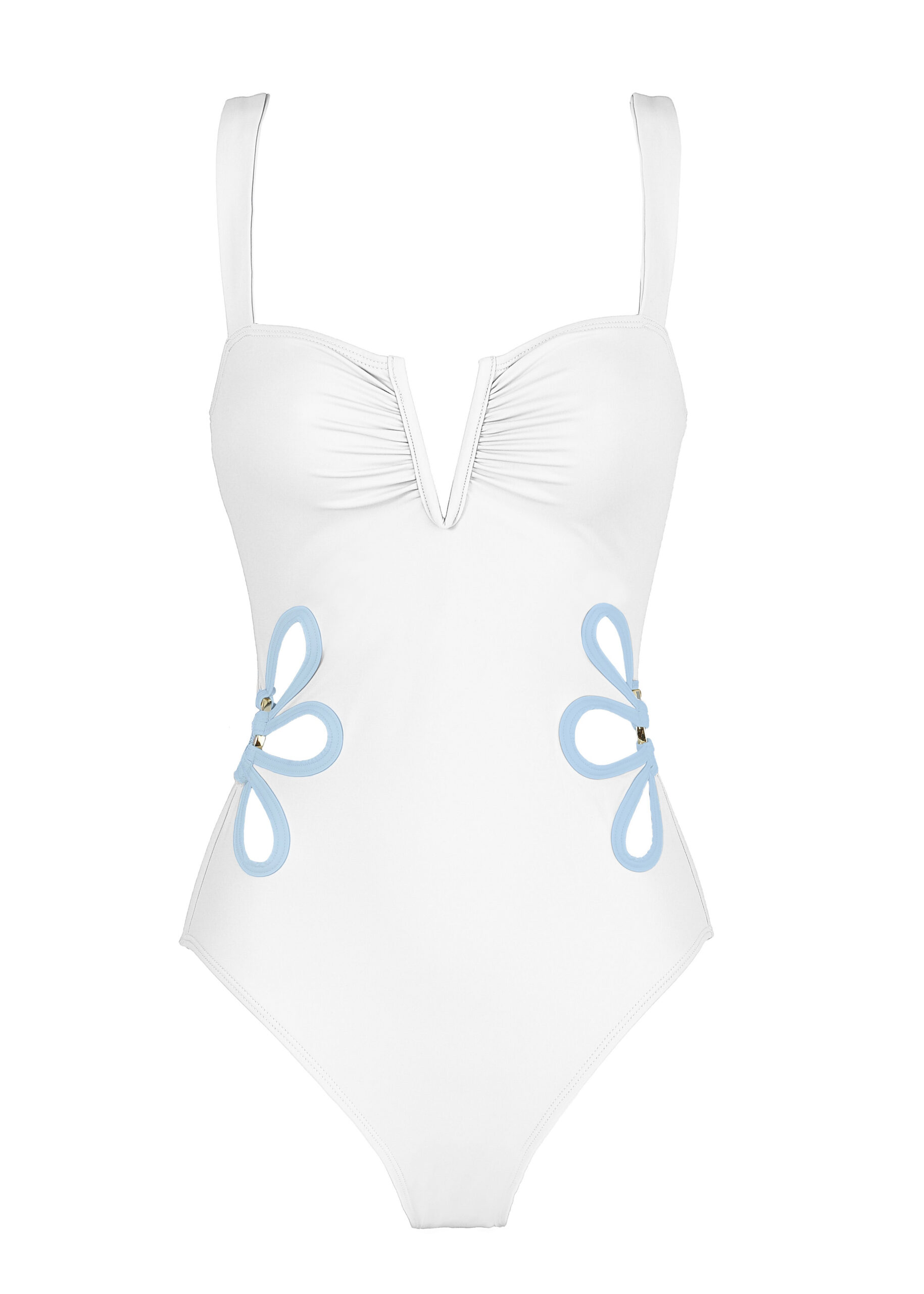 OTM Exclusive: The Flora One-Piece In White & Light Blue Follow Suit