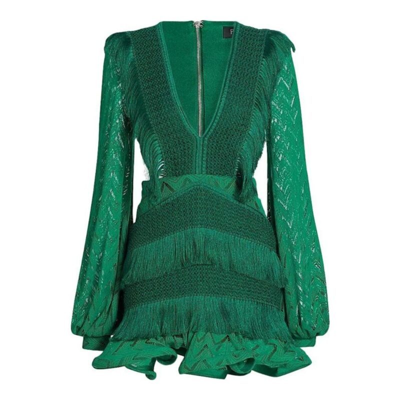 PATBO | Fringe Cut-Out Long-Sleeve Minidress