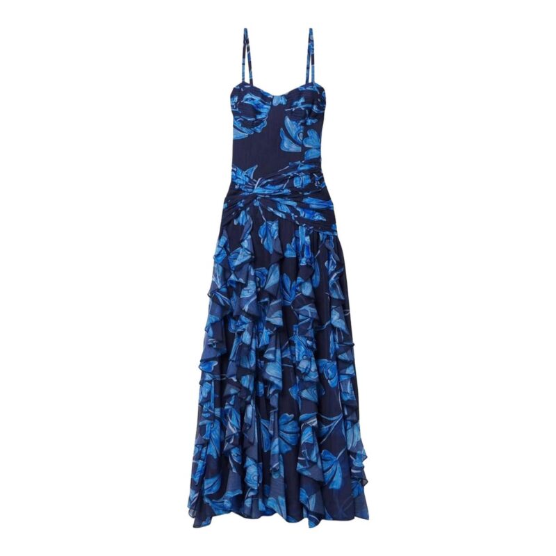 PATBO | Nightflower Ruffled Floral Print Crepon Maxi Dress