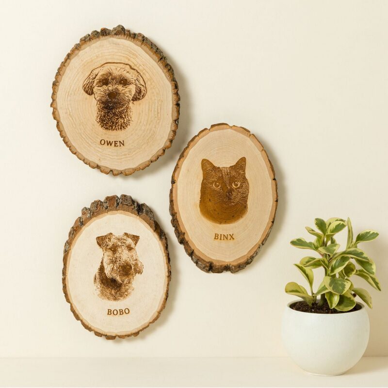 Personalized Pet Portrait Live Edge Wood Art | pet portrait