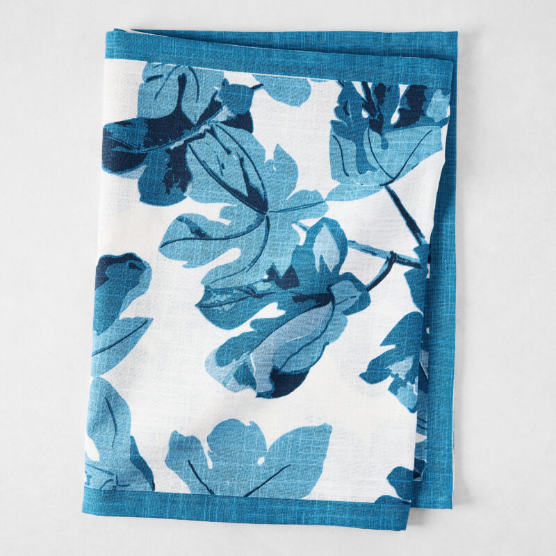 Peter Dunham + Hudson Grace Blue Fig Leaf Printed White Runner Hafiz Exports