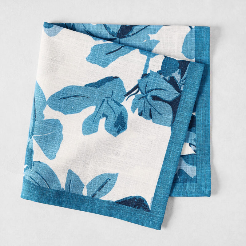 Peter Dunham + Hudson Grace Blue Fig Leaf Printed White Napkin Hafiz Exports