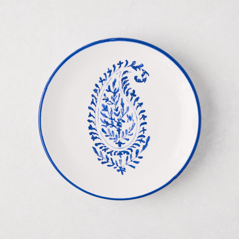 Peter Dunham + Hudson Grace Blue Hand-Painted Kashmir Paisley Appetizer Plate L Antica Deruta