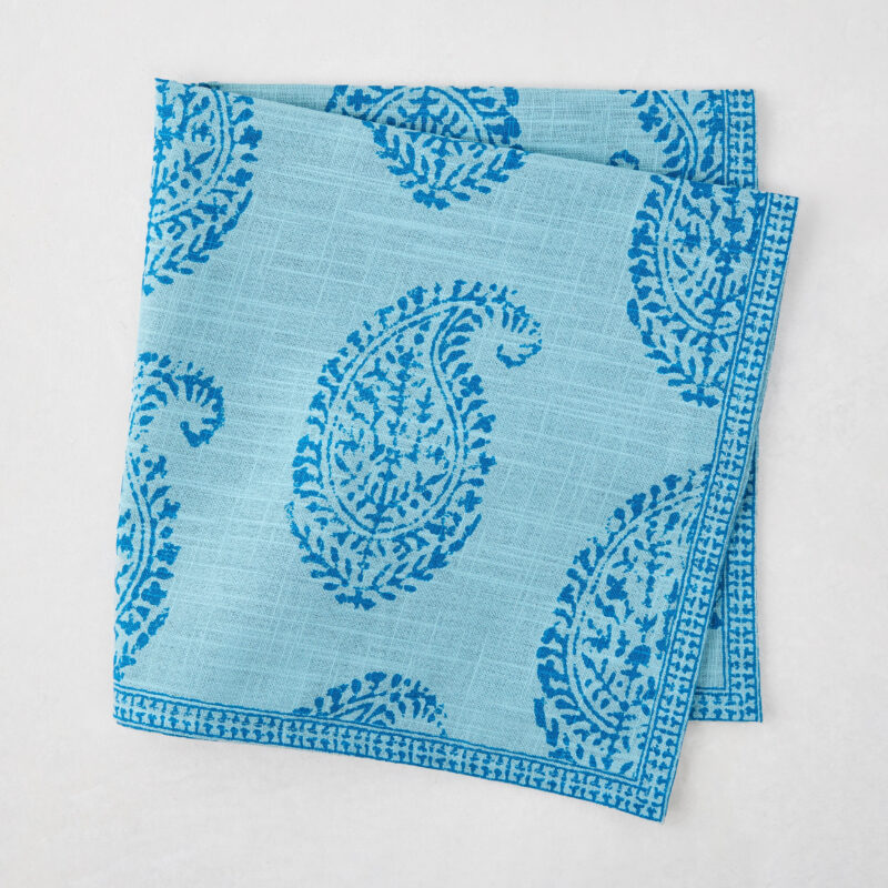 Peter Dunham + Hudson Grace Blue Kashmir Paisley Printed Napkin Hafiz Exports