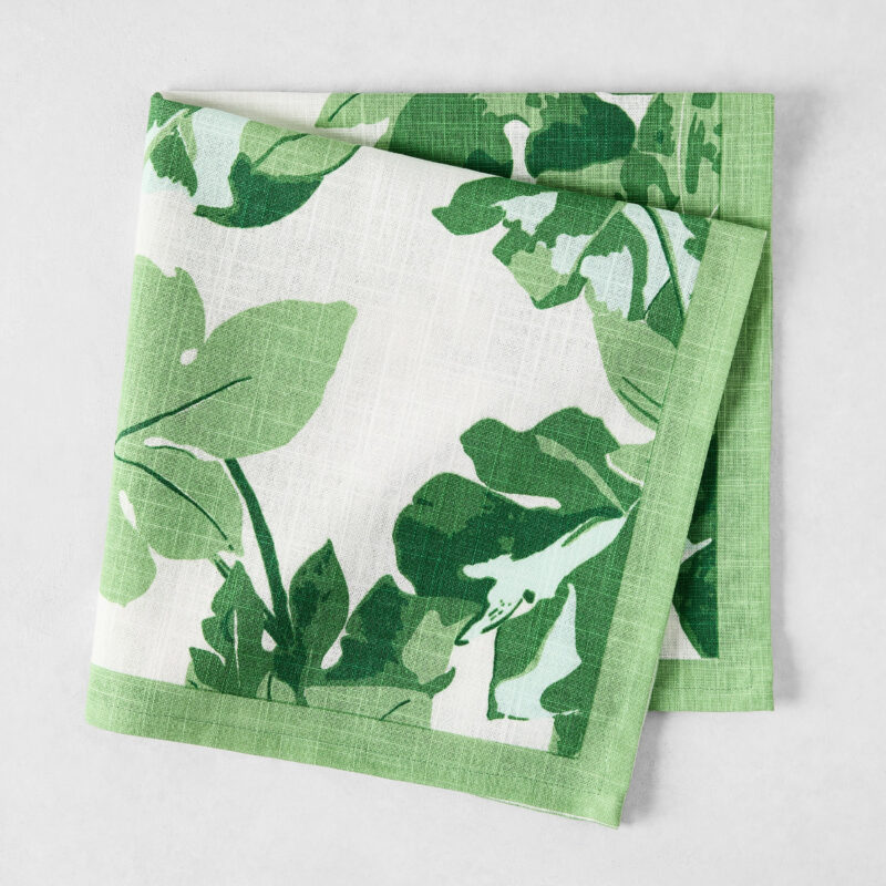 Peter Dunham + Hudson Grace Green Fig Leaf Printed White Napkin Hafiz Exports