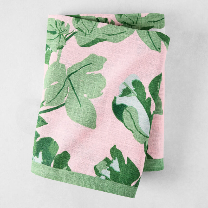 Peter Dunham + Hudson Grace Green Fig Leaf Printed Pink Tablecloth Hafiz Exports