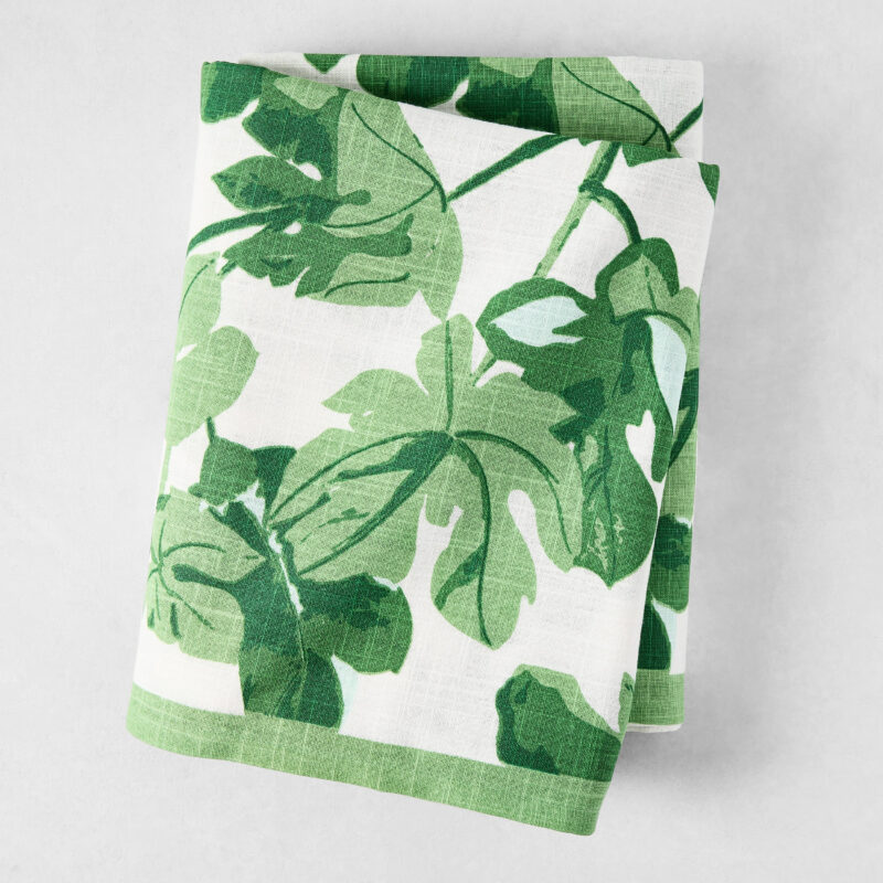 Peter Dunham + Hudson Grace Green Fig Leaf Printed White Tablecloth Hafiz Exports