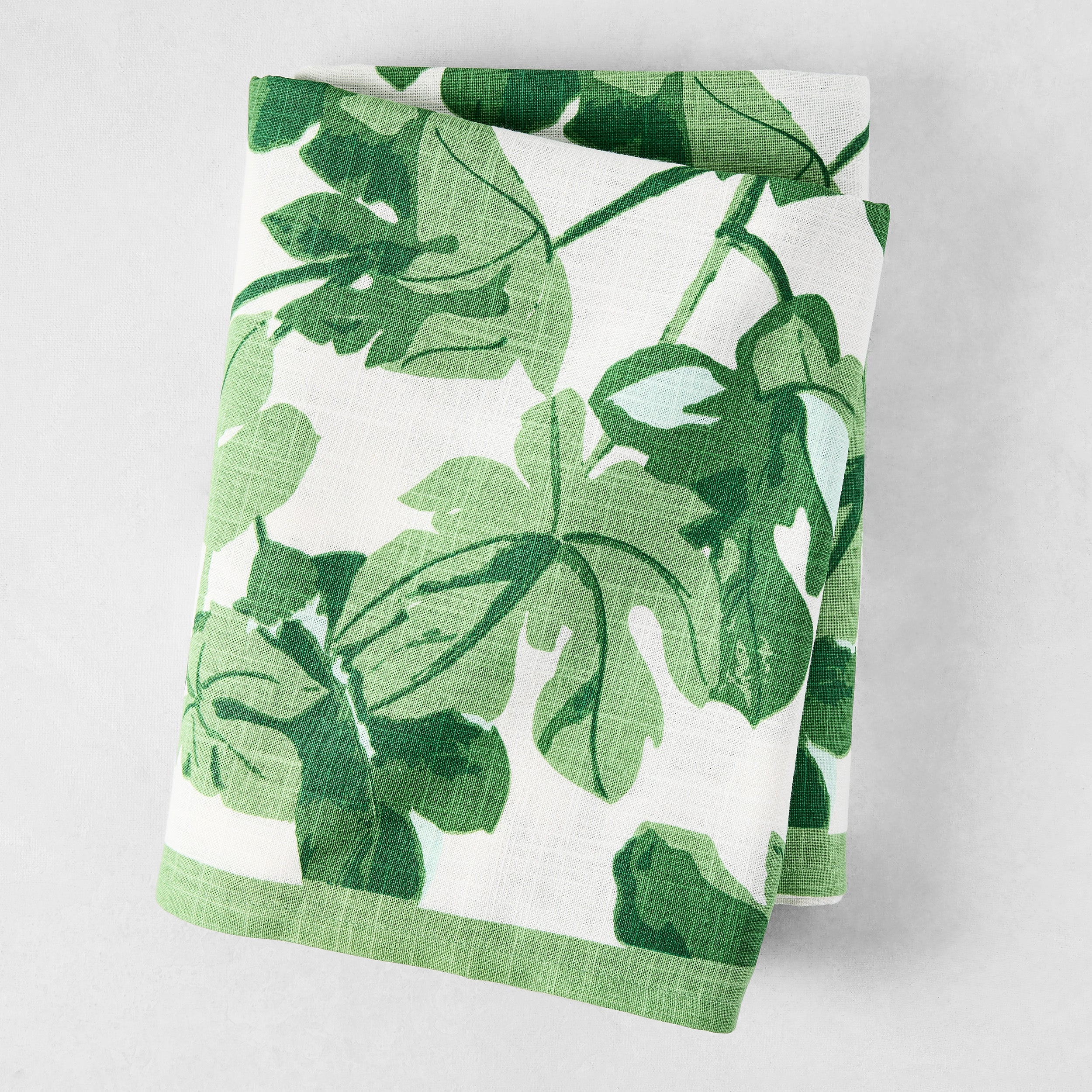 Peter Dunham + Hudson Grace Green Fig Leaf Printed White Tablecloth Hafiz Exports