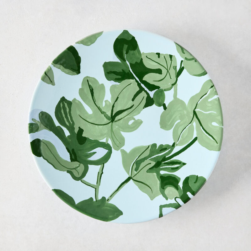 Peter Dunham + Hudson Grace Hand-Painted Green Fig Leaf Blue Salad Plate L Antica Deruta