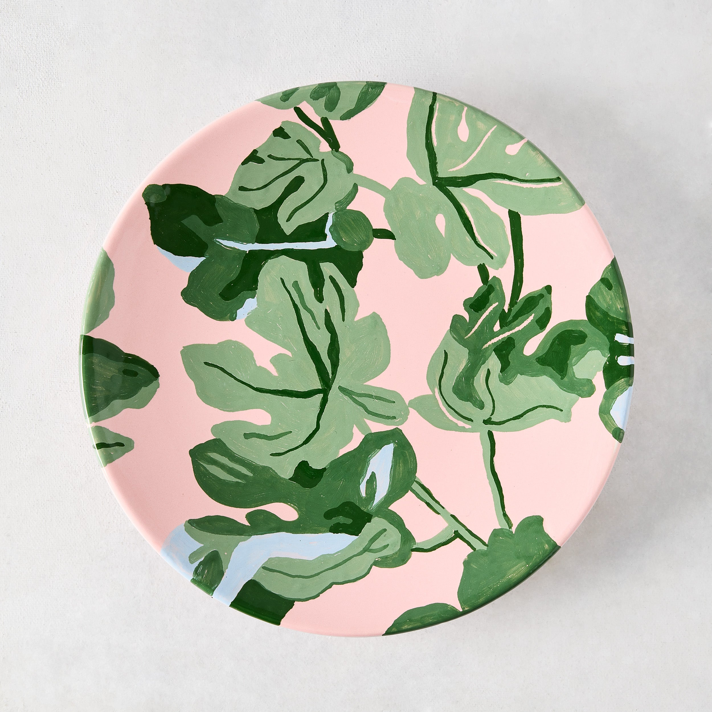 Peter Dunham + Hudson Grace Hand-Painted Green Fig Leaf Pink Salad Plate L Antica Deruta
