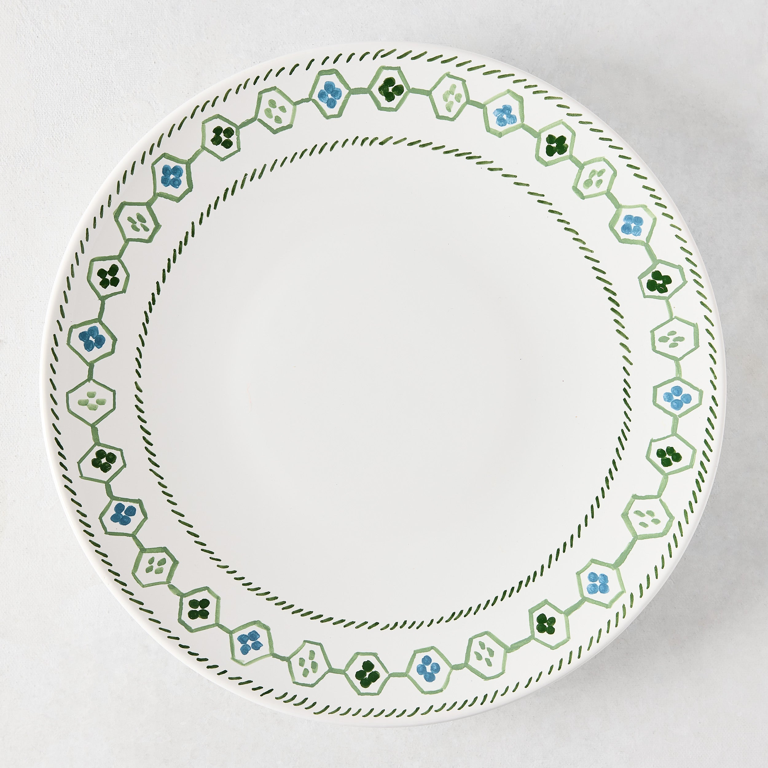 Peter Dunham + Hudson Grace Hand-Painted Green Oona Border Dinner Plate L Antica Deruta