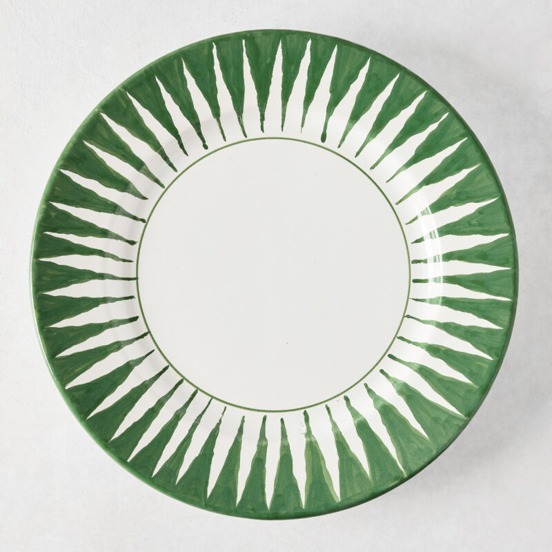Peter Dunham + Hudson Grace Hand-Painted Leaf Green Sunburst Dinner Plate L Antica Deruta