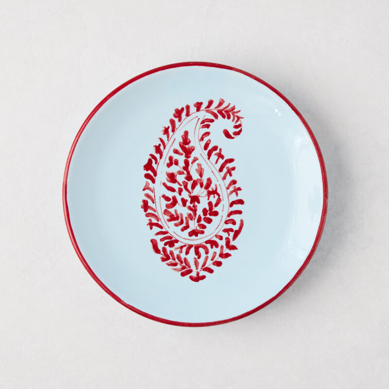 Peter Dunham + Hudson Grace Red Hand-Painted Kashmir Paisley Appetizer Plate L Antica Deruta